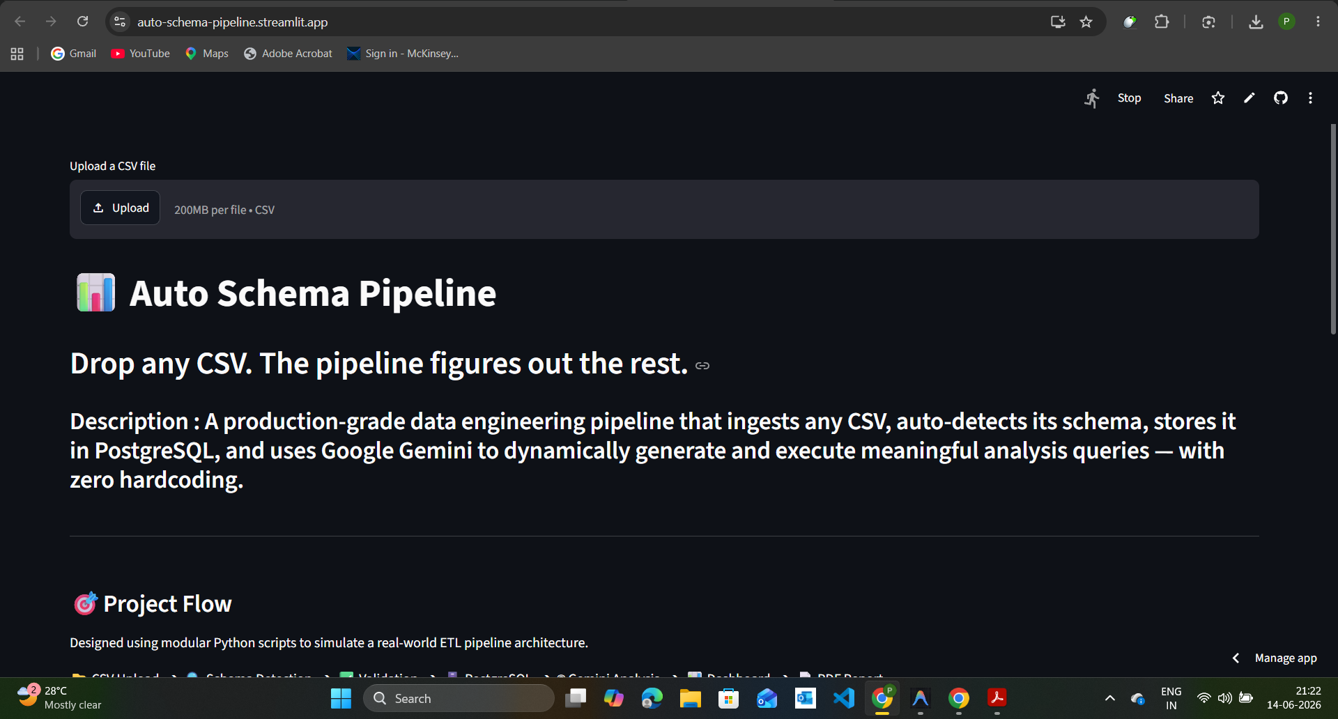 Auto Schema Pipeline dashboard screenshot